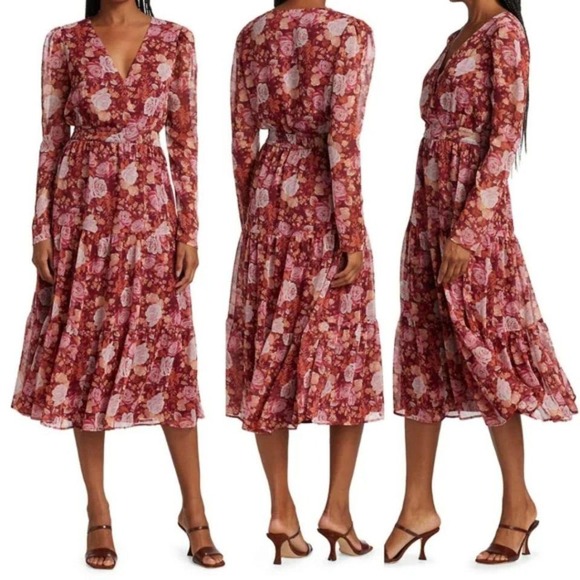 Wayf Dresses & Skirts - NWT WAYF Nordstrom Roxanne Floral Midi Dress Long Sleeve Tiered A-Line Size 1X